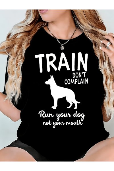 NOURAM تي شيرت نسائي Train Dont Complain Run Dog Not Your Mouth مريح برقبة دا...