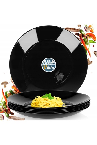Vilde 6x Farfurii mari plate pentru cină, negre, set de farfurii
