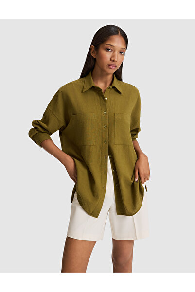 Pierre Cardin Khaki Oversize Linen Blend Shirt 50328624-Vr027