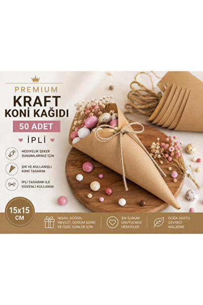 Orbak Kağıt Premium Kraft Cone Paper 50 Pieces |   Drawstring Gift, Treat, an...