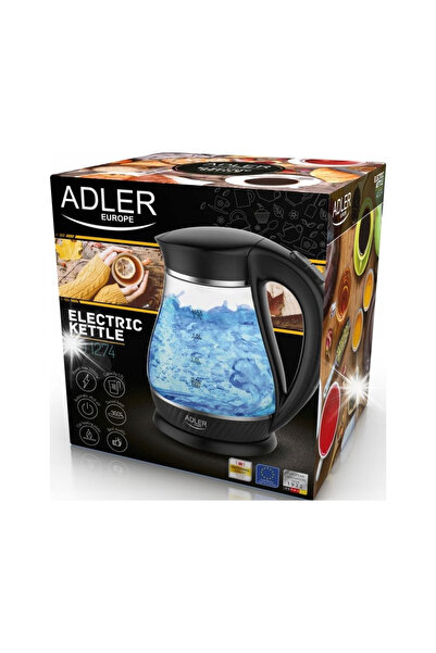 adler Fierbător electric fără fir din sticlă 1,7L 2200W negru LED