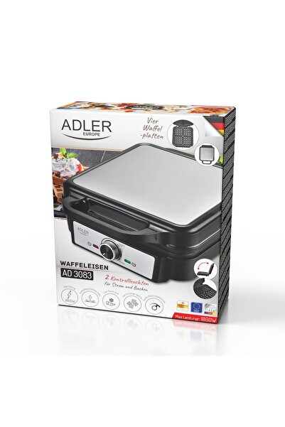 adler Aparat de vafe pentru 4 vafe mari și crocante, reglare precisă a temper...