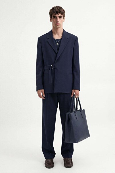 Antioch Navy Blue Relax Fit Belted Blazer Jacket