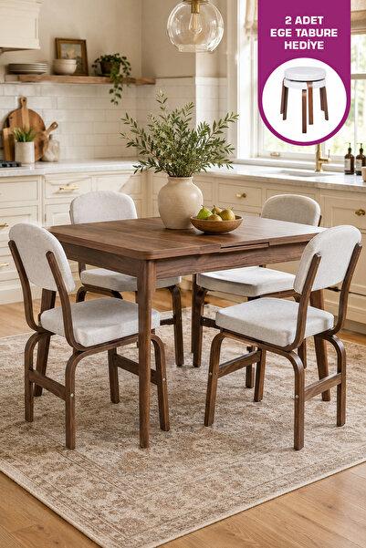 VİLİNZE Ege Sandalye Avanos Ahşap MDF Açılır Mutfak Masası Takımı - 70x120+30 cm