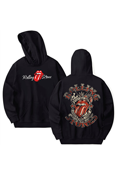 STİL-X The Rolling Stones Printed Cotton Long Sleeve Hooded Sweatshirt with 3...