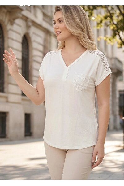 PARKDERİN Plus Size Soft Textured Bluz with Shoulder and Pocket Laces