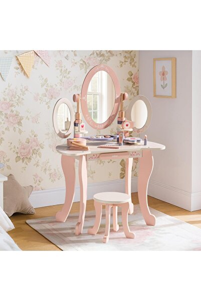 dukaan star Kids Vanity Table and Chair Set, Pink Girls Vanity with 11Pcs Acc...