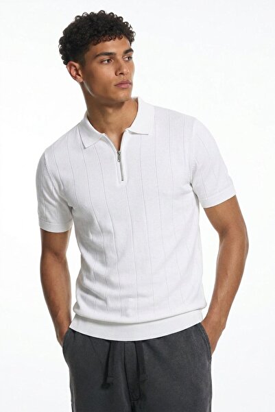 Maccali Men's Casual Striped White Polo Knitwear T-Shirt
