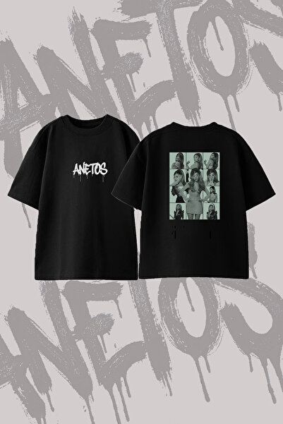 Anetos Ariana Grande_114 Design Back Printed Cotton Black Oversize T-Shirt