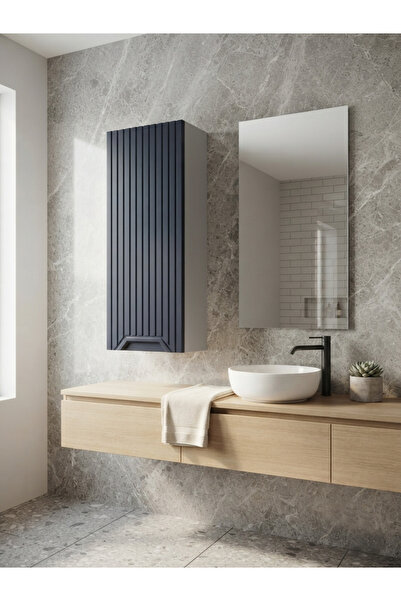 Nurcelant Banyo Dolabı ve Aynası Üst Modül 65 cm Membran Kapaklı Lacivert Mdf