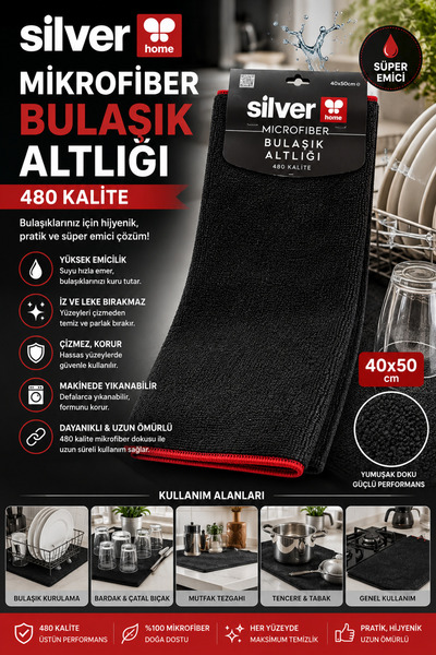 Silver Microfiber Dish Mat