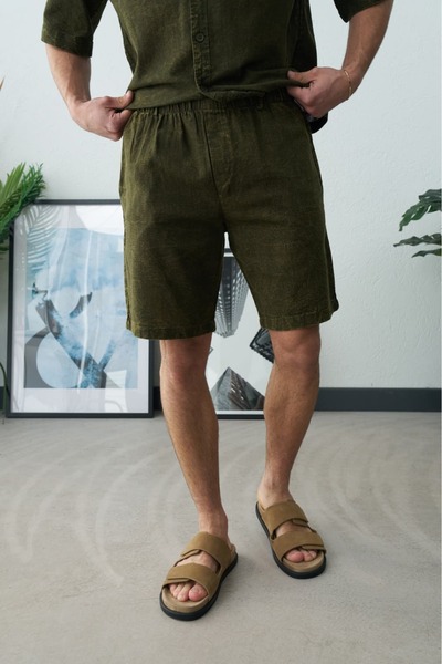 duo fideles Men's Denim Patterned Waist-Tie Shorts