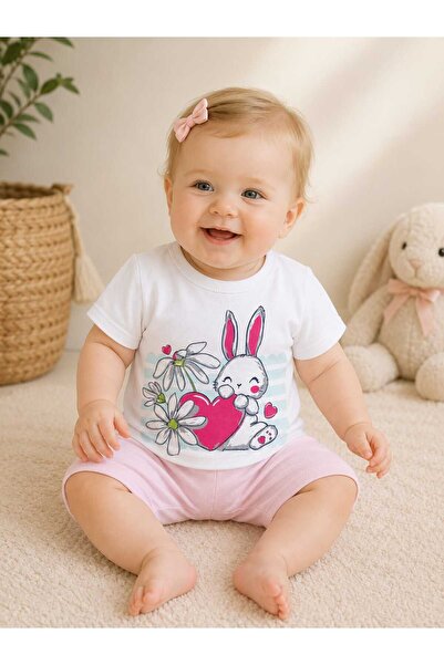krm kerem bebe Cute Bunny Girl Baby T-Shirt-Shorts Two-Piece Set