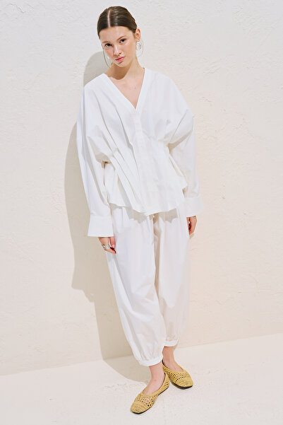 Manuka Pleated Waist Design Shirt White
