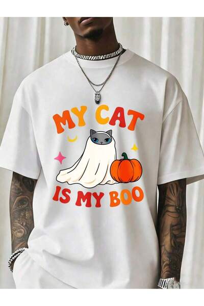 NOURAM Is My Boo Ghost Cat Pumpkin Shirt Men Women Funny Pet Lover Tee Hallow...