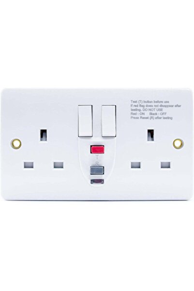 Duravel Double Wall Socket with RCD Protection, 2-Gang 13A Switched Outlet, W...