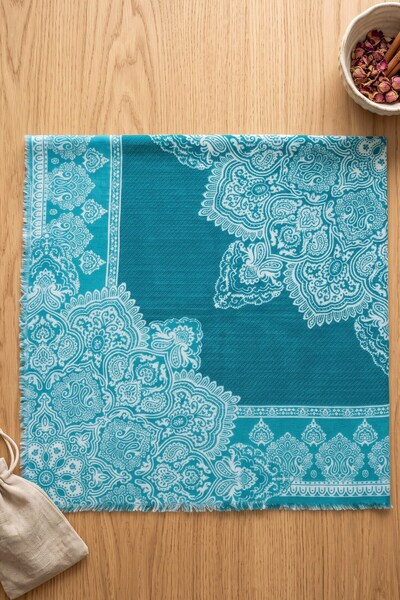 hadiora Women's Turquoise White Ethnic Patterned Stylish Hijab Flared Scarf