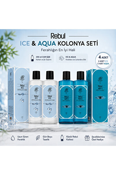 Rebul Ice - Aqua 4'lü Kolonya Seti 2 Ice 2 Aqua 4x250 ml Cam Şişe
