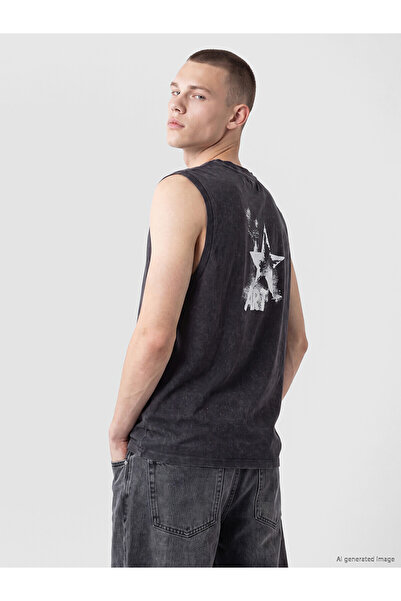 LC Waikiki Nevavm Men's Sleeveless T-Shirt with Oval Collar and Printed Design