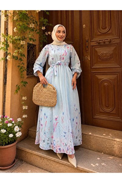 THEK BUTİK فستان لافينيا بحزام مزين بالزهور وتصميم إسلامي