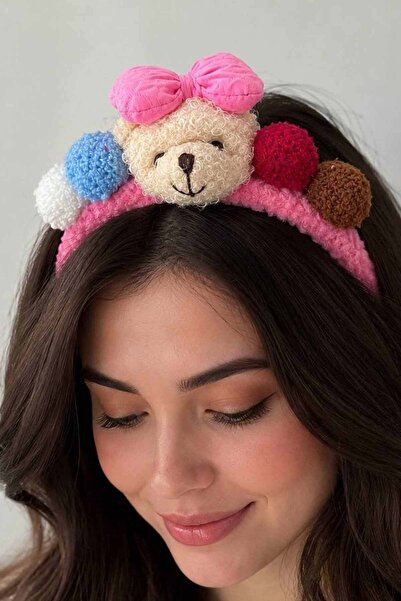 TAKIŞTIR Pembe Renk Ayıcık Figürlü Peluş Taç