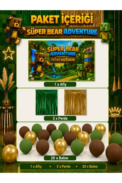 snowparty Super Bear Adventure Perdeli Doğum Günü Parti Malzemeleri Süsleri Seti