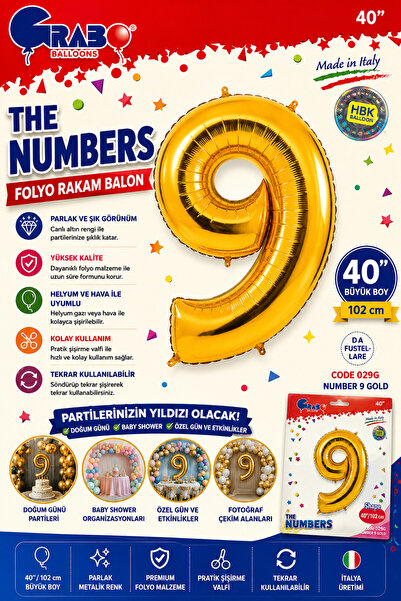 grabo Gold 9 Number Foil Balloon 102 cm (40 Inch) Helium Compatible Gold Numb...