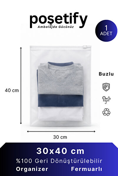 POŞETİFY Fermuarlı Organizer 30x40 Cm | 1 Adet | Buzlu Şeffaf Hurç, Dolap Düz...