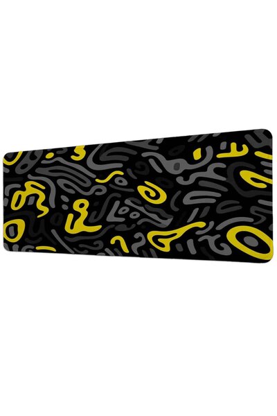 gxe.art Yellow Gray Black Doodle Pattern 40X90 cm Gaming Mousepad Non-Slip Ba...