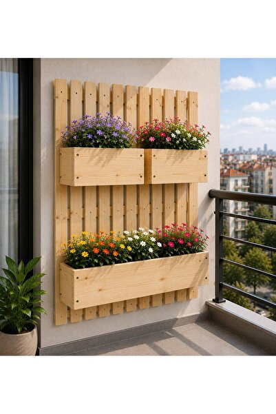 İlen Design Ahşap Bahçe ve Balkon Duvar Saksılığı – Dekoratif Çiçeklik Paneli...