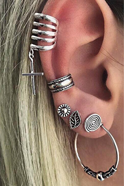 VeeShop Boho earrings and ear cuff Top Bottom Set , rings, cross, spiral, lea...
