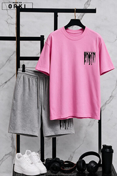 EFFRENATU Bklyn Printed Cotton Fabric Unisex T-Shirt-Grey Shorts Set