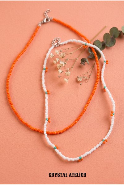 Crystal Atelier 2-Piece Orange and White Beaded Cherry Necklace