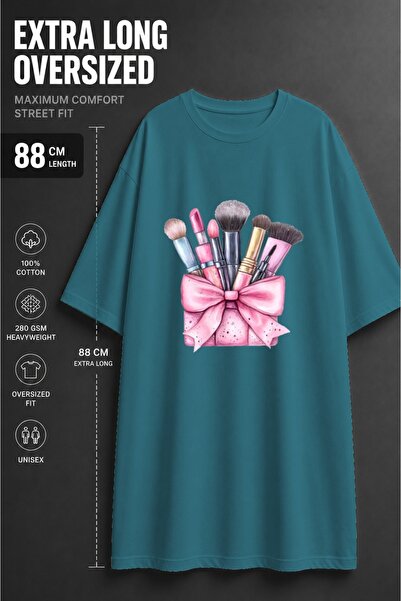 JANTIL MODA Women's Oversized Extra Long Makeup Brush Printed Tunic T-Shirt -...