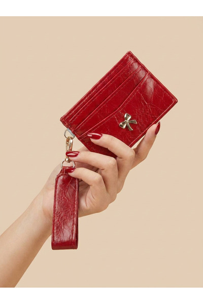 Çanta Trend 7-Compartment Women's Shiny Faux Leather Card Holder with Bow Det...