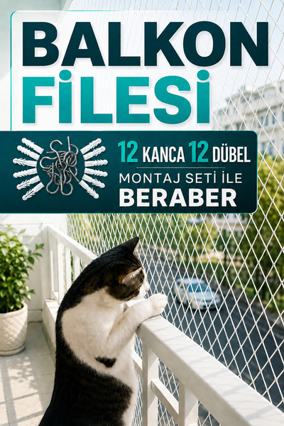 KTS SHOP 3x2 metre Kedi Ve Kuş Balkon Filesi – 12'li Kanca ve Dübel Montaj Setli