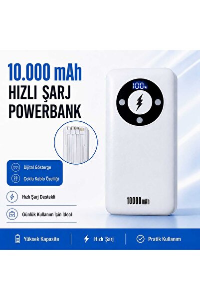 MultiGo 10.000 mAh Dijital Göstergeli Çoklu Entegre Kablolu Hızlı Şarj Powerbank