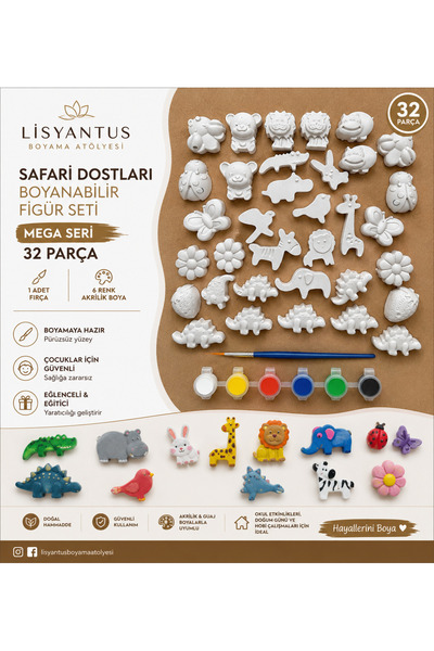 LİSYANTUS HOME Safari Dostları ve Sevimli Hayvanlar Boyanabilir Taş Hobi Seti...