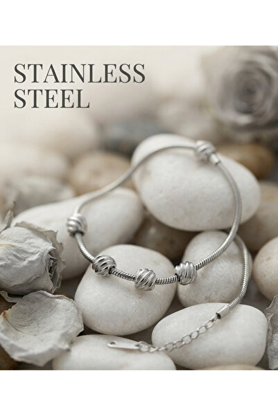 stainless steell Silver Color Chain Ball Motif Steel Bracelet