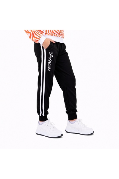 PALM PEANUTS Girls Black Princess Jogger Pants with Double White Side Stripes...