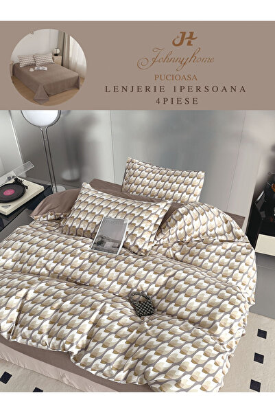 Pucioasa Set de lenjerie de pat 4 piese, model geometric bej și alb-P82