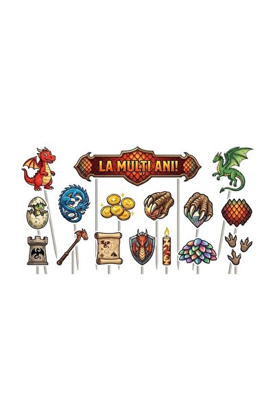 DecoParty Set de decorațiuni pentru tort – Tematică DRAGONS V2, 16 piese, Car...