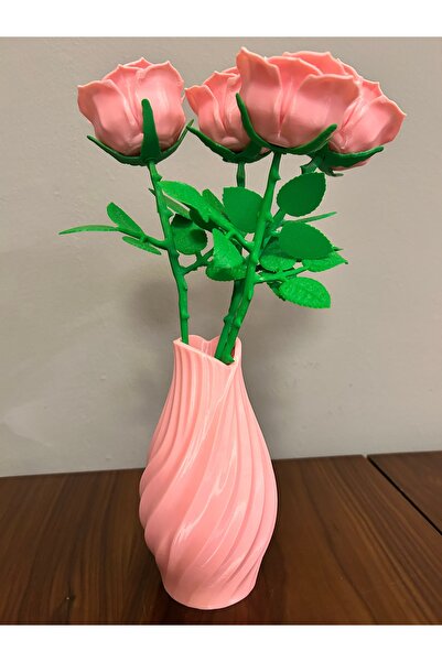 Dekoratif Vazo 17 cm 3D Baskı Plastik Pembe Modern Çiçeklik