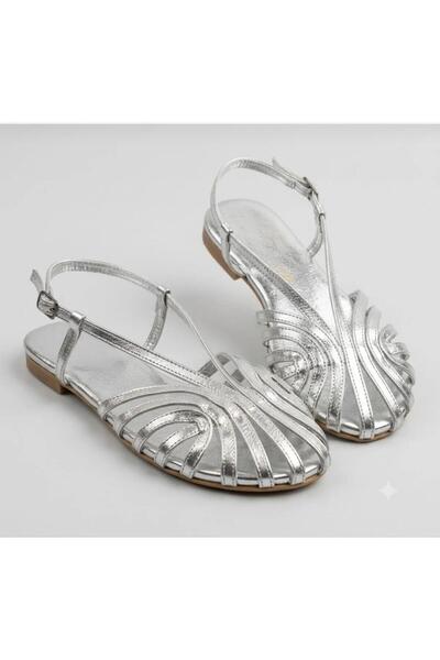 FİORE WOMEN Gold-Silver Color Women's Mesh Banded Cage Model Ballerina Sandal...