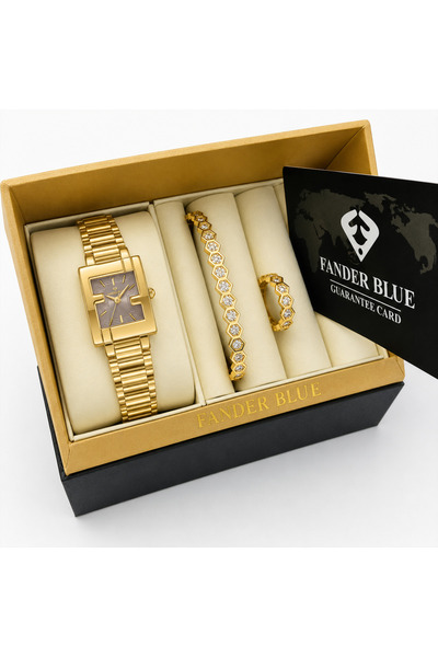 FANDER BLUE Fender Blue Women's Premium 3-Piece Set – Gold with Grey Dial