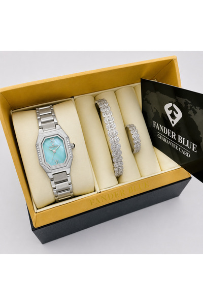 FANDER BLUE Fender Blue Women's Premium 3-Piece Set – All Silver with Turquoi...