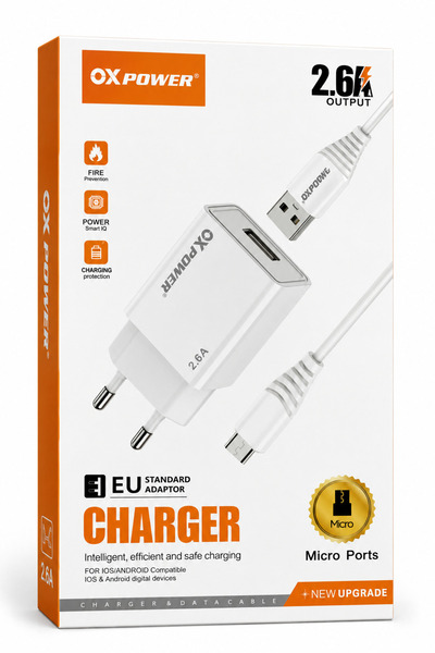 Genel Markalar 2.6A USB Sarj Adaptoru + Micro USB Sarj Kablosu (EU)