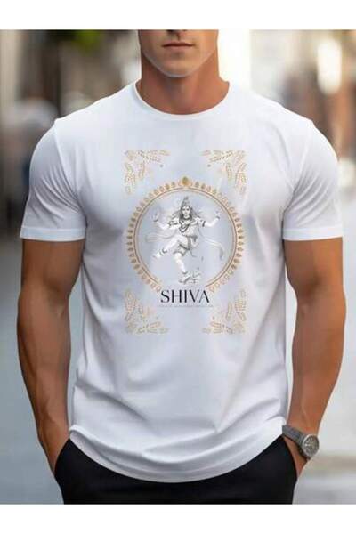 Astogria13 Men's Black T-Shirt With Shiva Motif And Decorative Design - Casua...