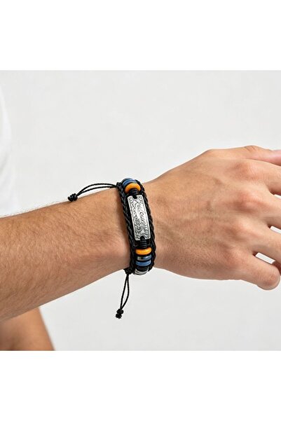 idei Unisex Faux Leather Braided Bracelet, Adjustable with Engraved Metal Pen...