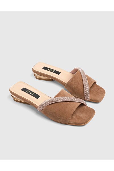 İLVİ Norelle Genuine Suede Leather Women's Tan Slippers